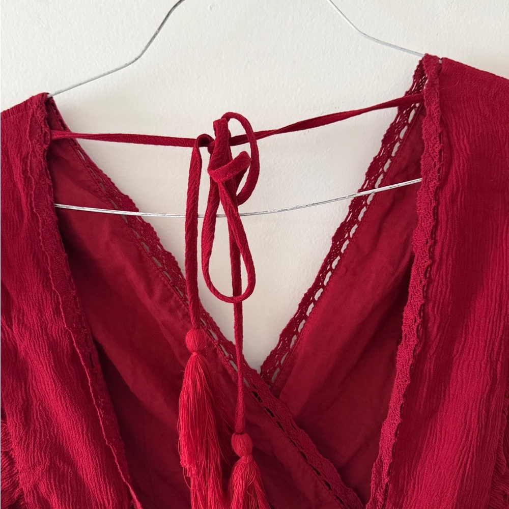NWT Altar’d State Midi Ruffle Dress in Burgundy Red Size XS Holiday Party Guest - Picture 10 of 16